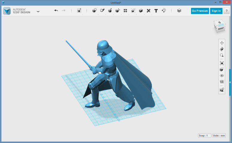 Darth Vader scaled to 7.5 cm wide.