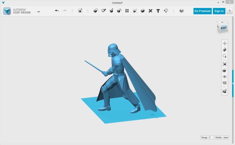 Darth Vador brough near origin, unscaled.